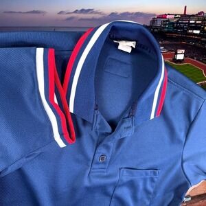 Vintage Honigs Whistle Stop Men L Umpire‎ Polo Shirt Baseball Wicking Made USA